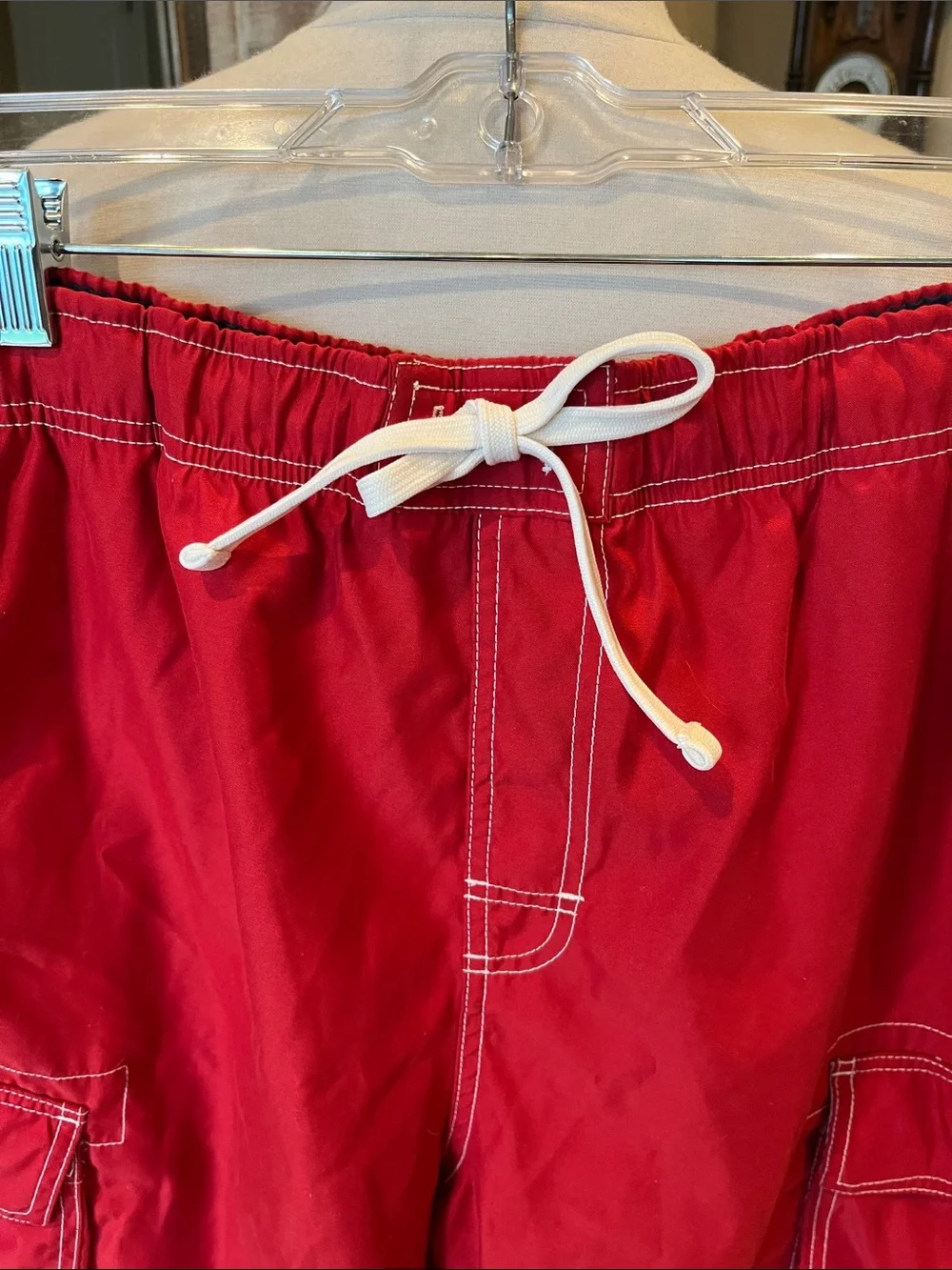 Aeropostale Retro Red Men’s Cargo Board Shorts with White Trim